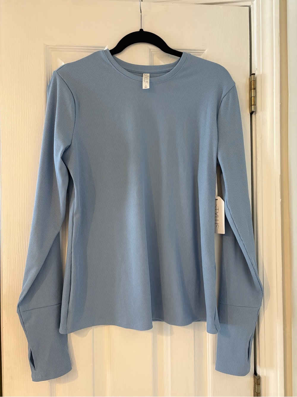 STYLUS Powder Blue Ribbed Long Sleeve Crewneck Top